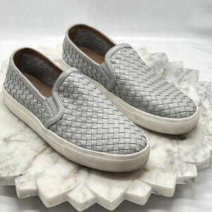 Steve Madden Womens Gray Woven Leather Slip On Low Top Flat Sneakers Shoes Sz 7